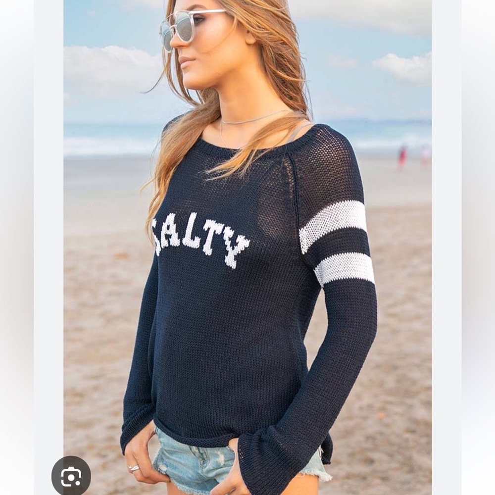 Wooden Ships Indigo and White SALTY Raglan Knit Sweater Size M/L